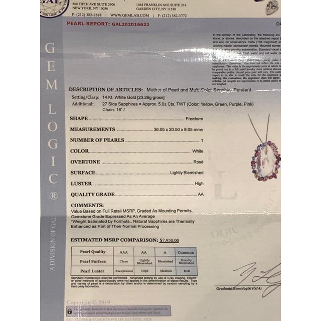 Sapphire Pearl Necklace 14k White Gold 5 TCW Certified For Sale - Image 12 of 12