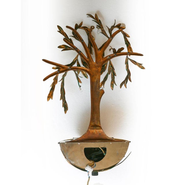 Metal French Olive Tree Gilt Tole Metal Crystal Wall Light For Sale - Image 7 of 11