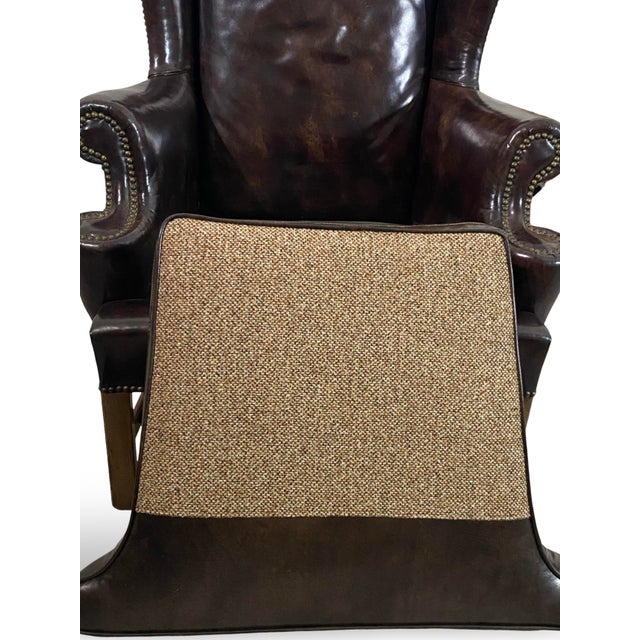 Vintage Baker Furniture Georgian Style Brown Leather Wingback Armchair For Sale - Image 12 of 13