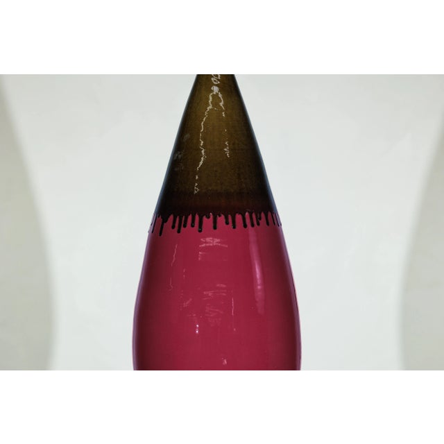 Artisan Tall Ceramic Vase in Burgundy and Brown Glaze with Teardrop Silhouette For Sale - Image 11 of 12