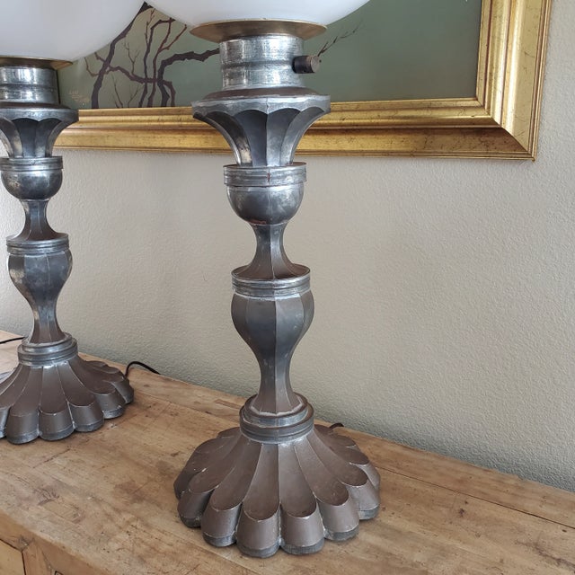 Pair of Antique 1900s Mexican Tin Candlestick Globe Table Lamps Chairish