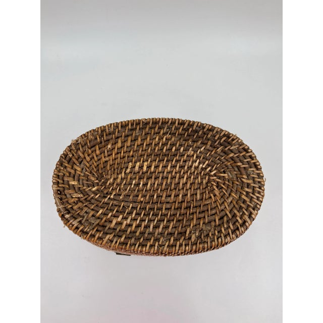 Wood Vintage Chinese Wicker and Brass Tea or Lunch Basket For Sale - Image 7 of 10