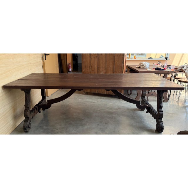 18th Large Spanish Dining or Desk Table with Carved Legs and Iron Stretcher For Sale - Image 17 of 18