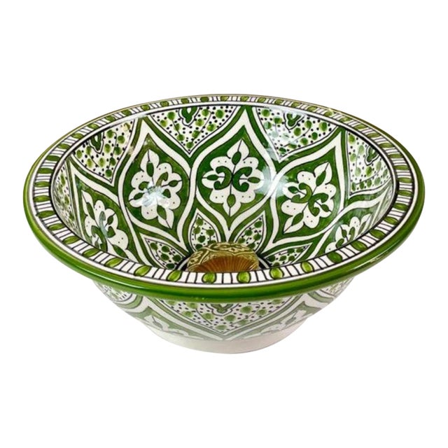 Green Ceramic Countertop Round Handmade Sink for Bathroom For Sale