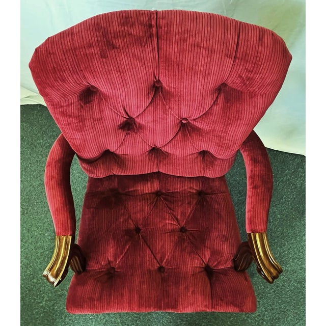 Vintage Georgian Style Carved Wood With Tufted Upholstery Bergere Chair For Sale In West Palm - Image 6 of 12