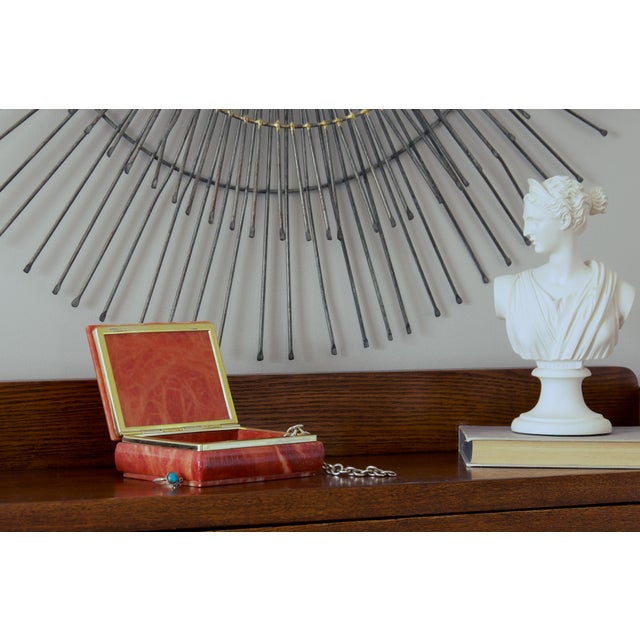 Mid-Century Modern Hand Painted Italian Carved Alabaster Box With Brass Trim, Mid Century For Sale - Image 3 of 8