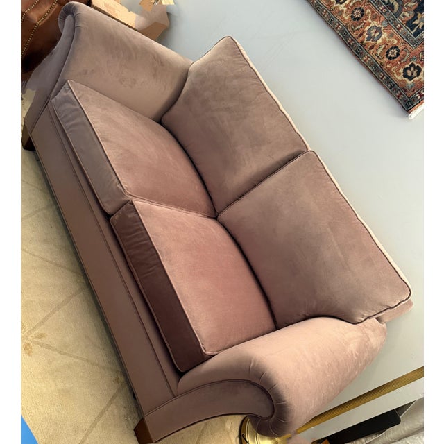 Mid-Century Modern Stickley Down-Filled Café-Au-Lait Velvet Loveseat For Sale - Image 3 of 11