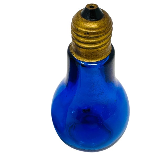 1970's Petite Cobalt Blue Lightbulb Salt and Pepper Shakers | Mid Century Blue Glass Kitchen Decor | Retro Novelty Gift For Sale - Image 10 of 13