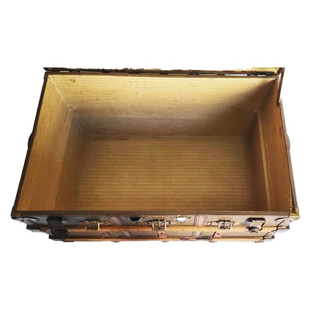 Early 20th Century L. Goldsmith & Son "Never Break" Flat-Top Steamer Trunk For Sale - Image 9 of 9