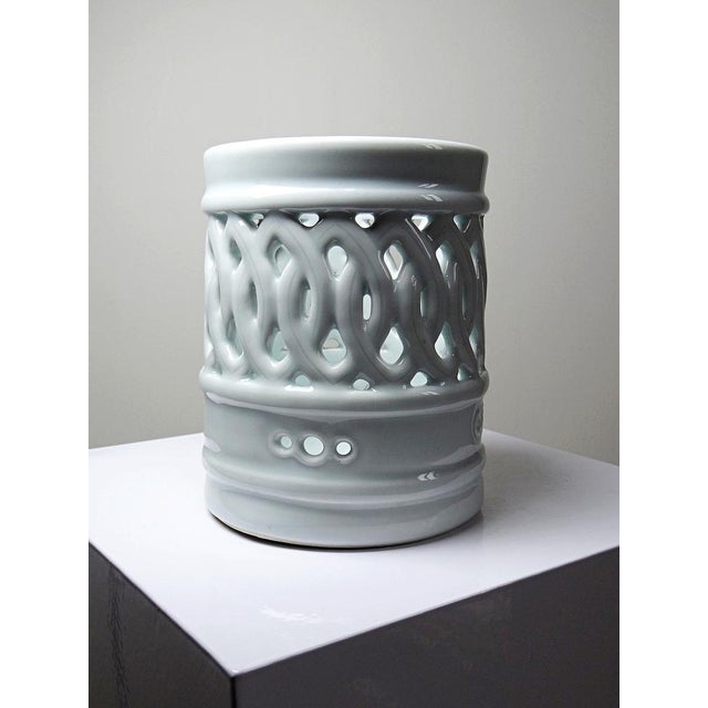 1950s Korean Joseon Style Reticulated Celadon Porcelain Brush Holder, 1950s For Sale - Image 5 of 12