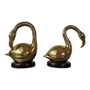 Brass Flamingo Mod Vintage Pair on Wooden Base