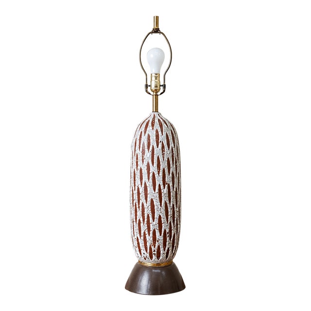 1960s Ceramic Lava Glaze Table Lamp, Tall Sculptural Mid Century Lighting For Sale