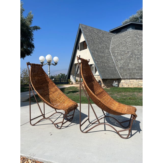 Wood 1960s in the Manner of John Risley Braided Woven Rattan Duyan Lounge Chairs - Set of 2 For Sale - Image 7 of 10