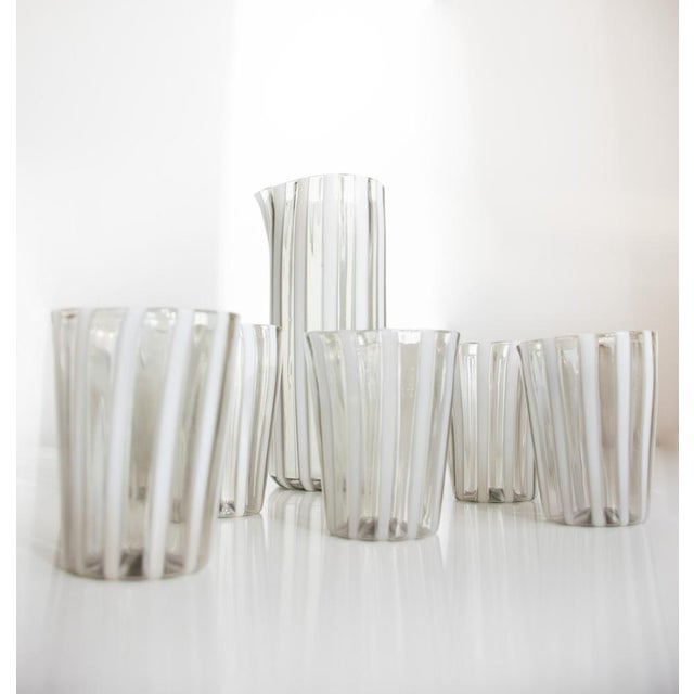 Gray Modern Italian Murano Glasses and Pitcher by Mariana Iskra, 2004s, Set of 7 For Sale - Image 8 of 18