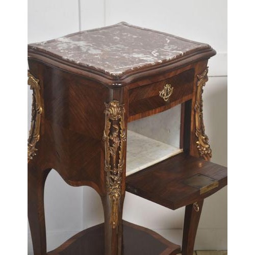 Louis XV Style Bedside Tables with Marble Top, 1890s, Set of 2 For Sale - Image 4 of 11
