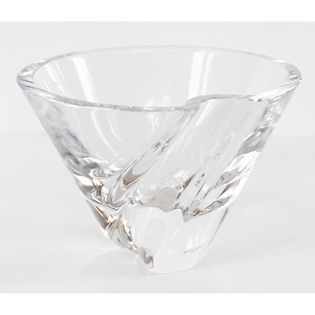 Stunning vintage Kosta Boda art glass bowl designed by Goran Warff in 1989. The bowl is hand-blown and incised with the...