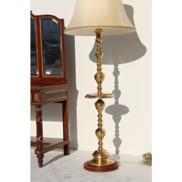 1960s 1960s Hollywood Regency Brass Floor Lamp with Shade For Sale - Image 5 of 11