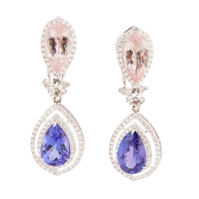 Natural morgenite 4.38cts &tanzanite6.87cts&diamond 1.89cts earring in 18k gold For Sale - Image 17 of 18