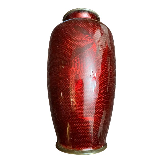 1940s Oxblood Red Ginbari Cloisonné Vase For Sale