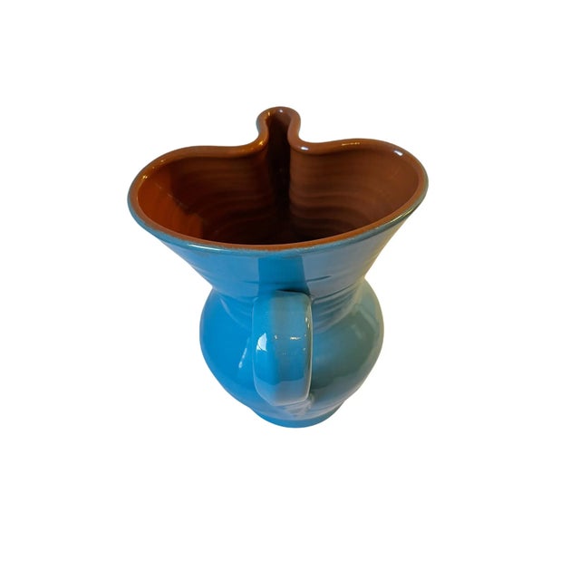 Vintage Hand-Crafted Ceramic Blue & Brown Glaze Pitcher For Sale - Image 9 of 10