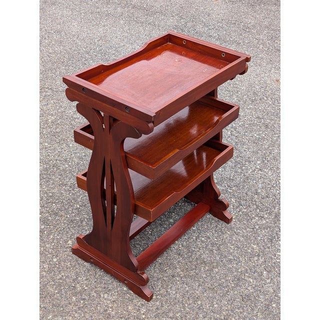 Mid 20th Century Vintage Hand Carved Tray Top Storage Shelf For Sale - Image 5 of 10