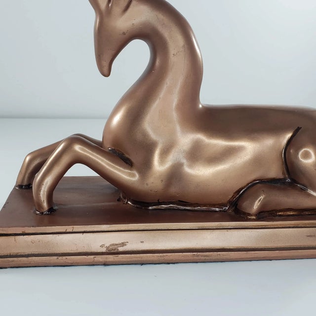 Late 20th Century Art Deco Copper Colored Gazelle Impala Deer Statue Figurine For Sale - Image 11 of 12