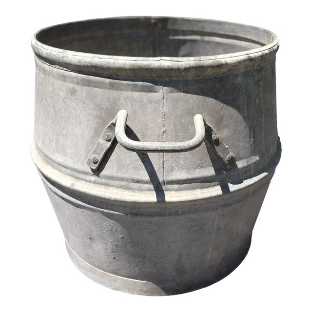 Vintage Belgian Galvanized Dolly Tub With Handles Planter For Sale