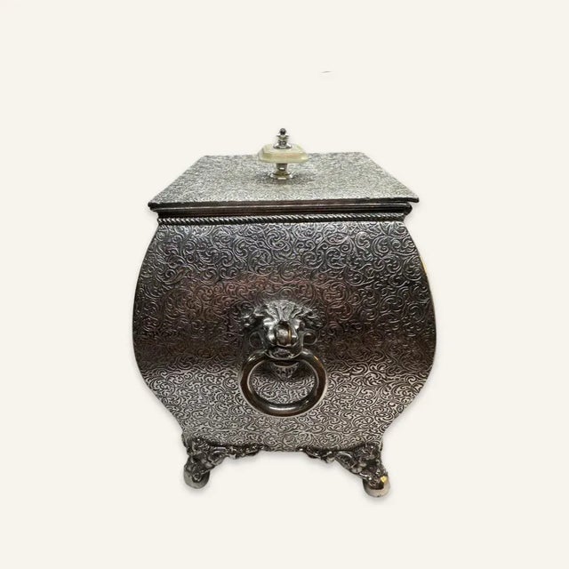 Mid 20th Century Silver-Filled Bombe Form Biscuit Box With Cartouche and Bone Finial For Sale - Image 4 of 6