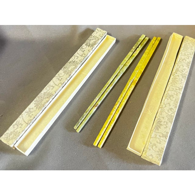 Chinese Vintage Chinese Jade 4 Chopsticks Set in Original Boxes, Mid Century - 2 Pairs For Sale - Image 3 of 7