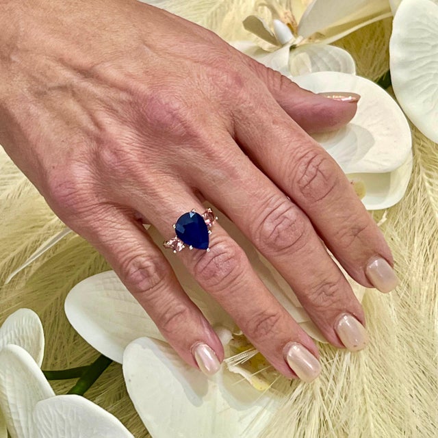 2010s Natural Sapphire Diamond Ring 7 14k W Gold 6.16 TCW Certified For Sale - Image 5 of 12