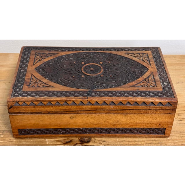 Vintage Carved Wood Lidded Box For Sale - Image 4 of 8