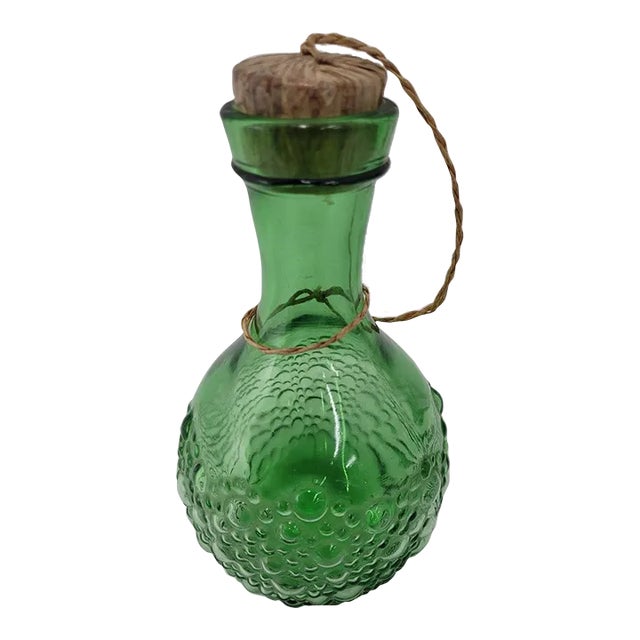 Vintage Italian Green Art Glass Cork Bottle For Sale