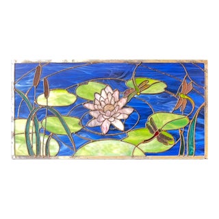 Artisan Stained Glass Transom Window Panel, Chesapeake Marsh 28" X 14" For Sale