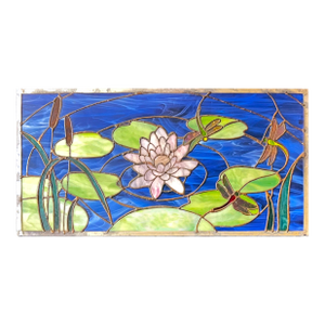 Artisan Stained Glass Transom Window Panel, Chesapeake Marsh 28" X 14"