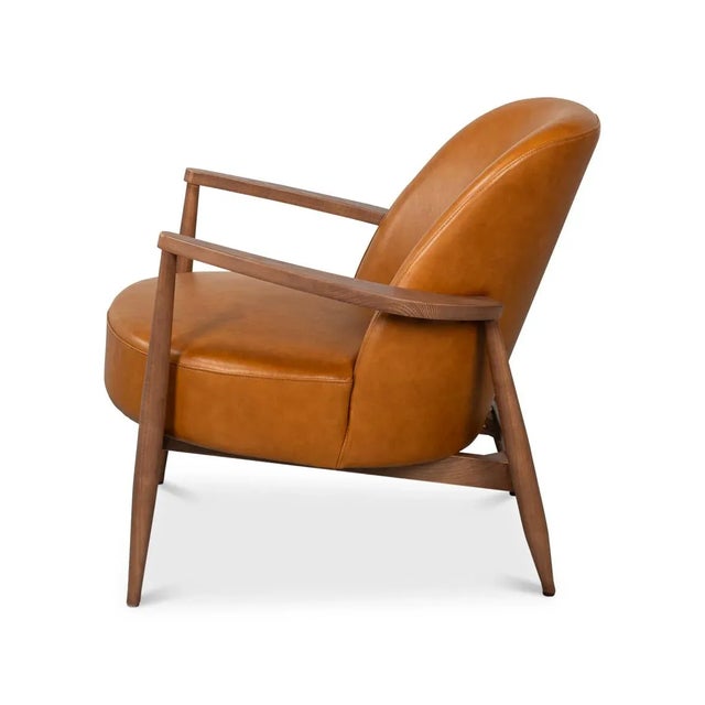 2020s Mid Century Tan Leather Arm Chair For Sale - Image 5 of 13
