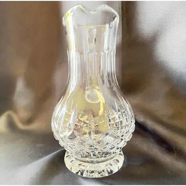 Glass Vintage Cut Crystal Vase Vessel Pitcher, Hobstar & Starburst Pattern For Sale - Image 7 of 10