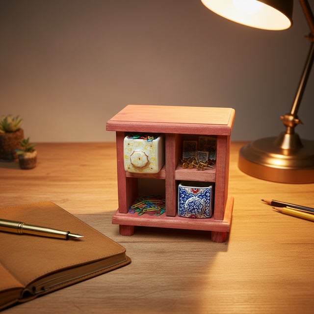 Rustic Handmade Wooden Mini Chest & Ceramic Drawer Set (4-Slot) – Rustic Vanity & Desk Organizer for Jewelry, Art Supplies, Trinkets For Sale - Image 3 of 10