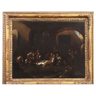 Genoese School Artist, The Monk's Lunch, 18th Century, Oil on Canvas, Framed For Sale