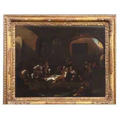 Genoese School Artist, The Monk's Lunch, 18th Century, Oil on Canvas, Framed For Sale