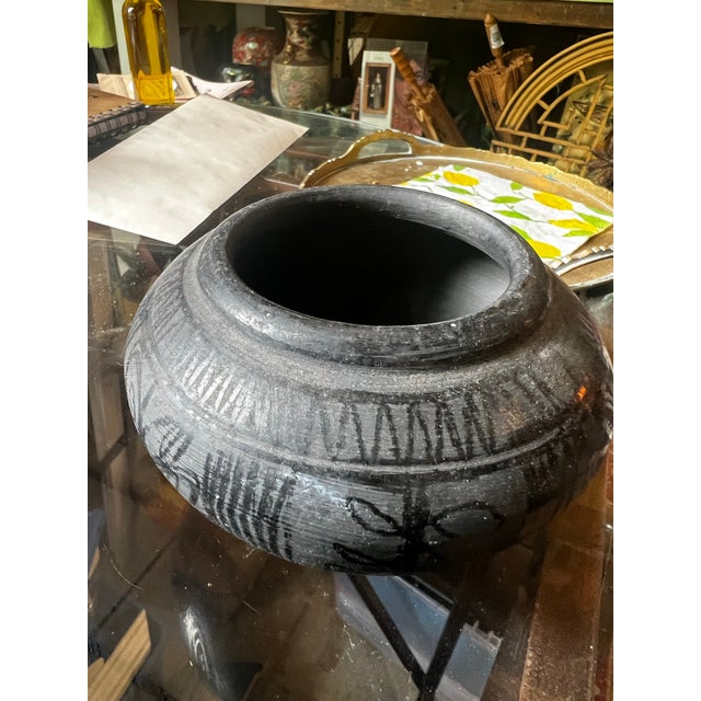 Asian Vintage Blackware Detailed Asian Style Pottery Bowl For Sale - Image 3 of 7