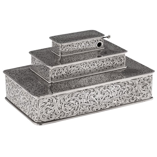 American Silver 3-Tier Cigar Box from Tiffany & Co., 1920s For Sale