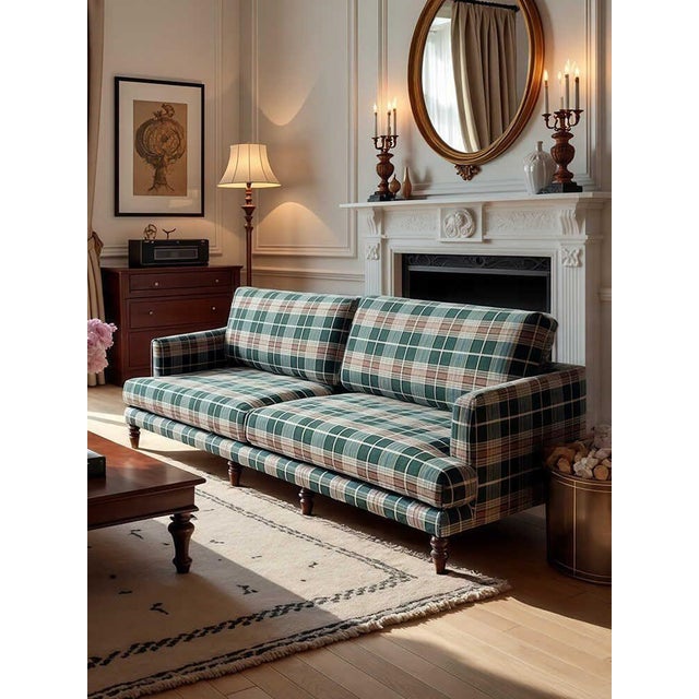Vintage Plaid Fabric Sofa Classic Lounge Couch for Living Room, Designer South For Sale - Image 4 of 5