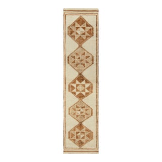 Vintage Tribal Runner in Beige-Brown Geometric Patterns, Star Medallions For Sale