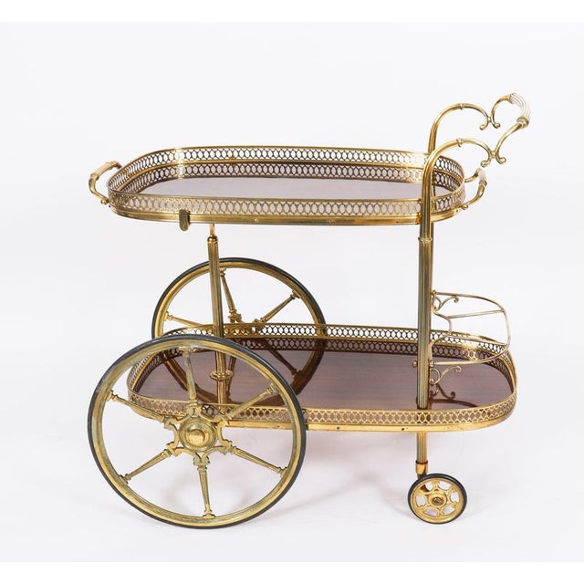 Gold Mid-Century French Walnut and Brass Galleried Drinks Trolley, 1950s For Sale - Image 8 of 18