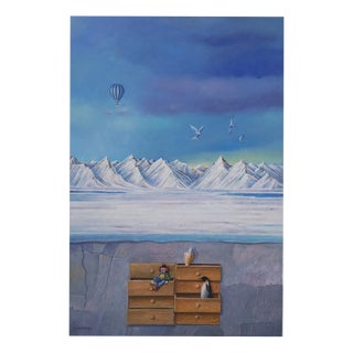 Zbigniew Wozniak, Winter Landscape with a Penguin, 2025, Oil Painting on Board For Sale