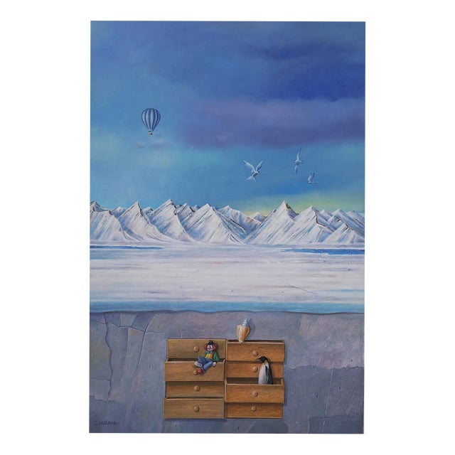 Zbigniew Wozniak, Winter Landscape with a Penguin, 2025, Oil Painting on Board For Sale