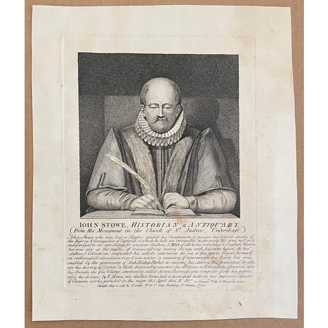 English 1792 Engraving of English Historian John Stow (C. 1525–1605) For Sale - Image 3 of 3