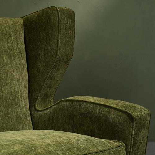 Brown Italian Lounge Chair in Forest Green Dedar Upholstery, Italy For Sale - Image 8 of 11