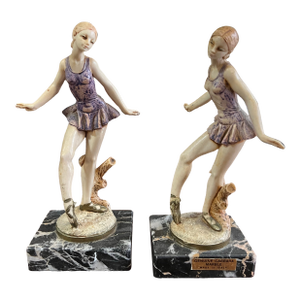 Pair of Ceramic Italian Ballerina Figurines With Marble Bases