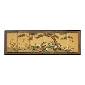 Framed Chinese Hand-Painted Six-Fold Wall-Hanging From the 19th Century
